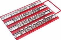 Лоток с реечными держателями головок (1/4"х10шт., 3/8х20шт., 1/2"х10шт.) 250х150мм JTC