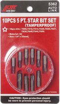 Набор бит 1/4" TORX ТS08-TS50 в боксе 10 предметов JTC