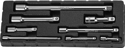 Набор удлинителей 1/4" - 50,75,150 мм 3/8" - 75,150, 1/2"DR - 75,125,250 мм, 8 предметов