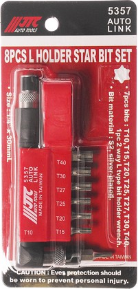 Набор бит 1/4" TORX Т10Н-Т40Н с Г-образным держателем 8 предметов JTC