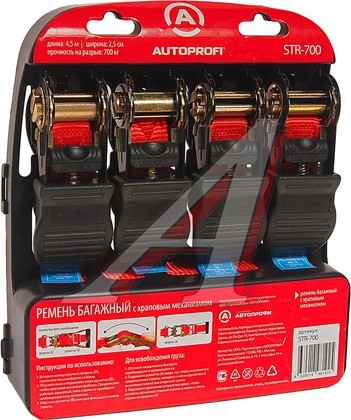 Стяжка для груза STR-700 700кг 25мм x 4,5м (4шт) AUTOPROFI /1/8